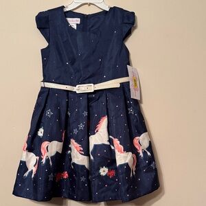 Bonnie Jean Navy Unicorn Dress with Belt